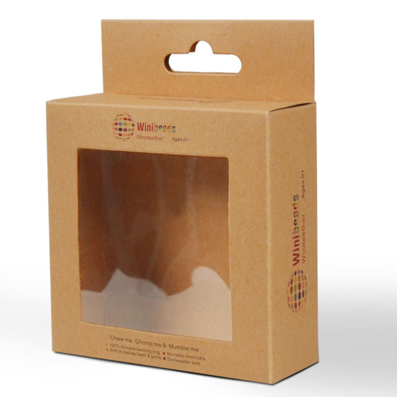 Eco-friendly Brown Kraft Paper Hanger Box with Clear Display Window