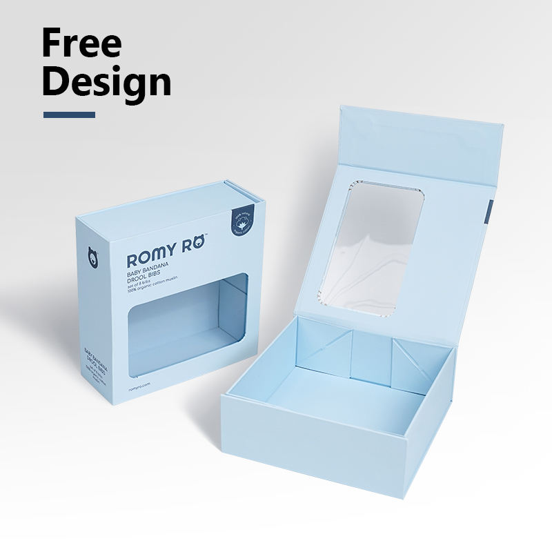 Custom Foldable Magnetic Cardboard Gift Box with Transparent PVC Window Paper Packaging