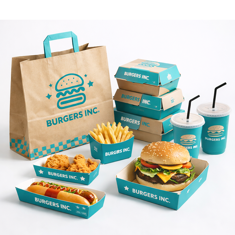 Paper Fast Food Box Custom Logo Take Out Food Grade Packaging for Burger Chicken