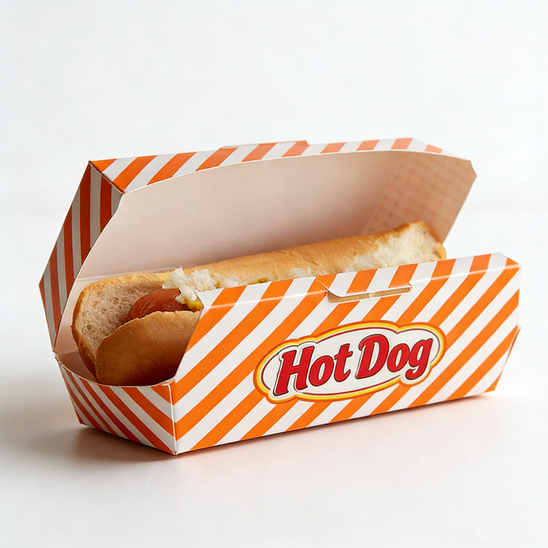 Custom Food Box Packaging | Flat Bottom Kraft Takeaway Container, Brown White Burger Sandwich Hot Dog Box with Lid