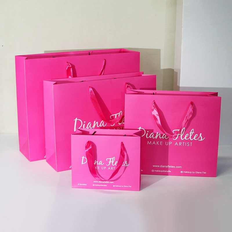 Pink Paper Shopping Bag Custom Logo Handles For Clothes Gift Packaging