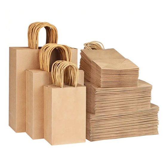 Brown Kraft Paper Bag Custom Printed Handle for Food Delivery Takeaway