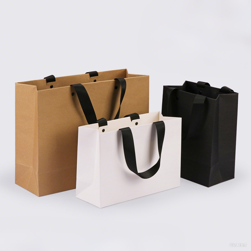 Custom Kraft Paper Shopping Bag with Ribbon Handles Business Logo Packaging
