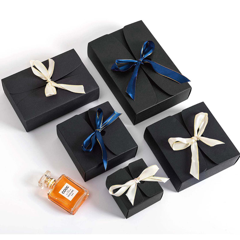 Custom Packaging Paper Box Kraft Folding Mailer Thin Corrugated Cardboard Box With Ribbon