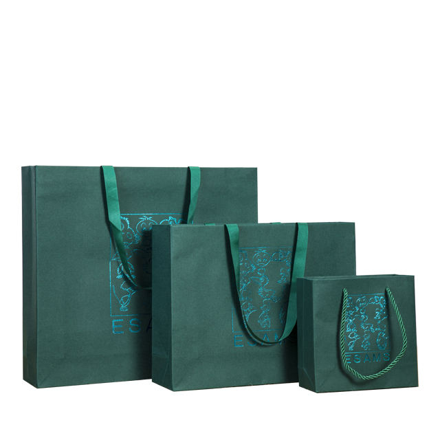 Custom Shopping Paper Bags With Personal Logo Green Gift Paper Bags For Business