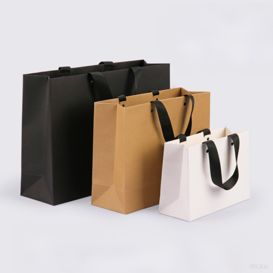 Custom Kraft Paper Shopping Bag with Ribbon Handles Business Logo Packaging