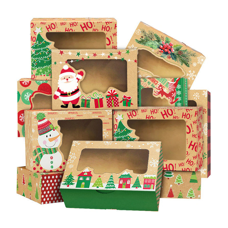 Kraft Paper Gift Food Box With Window Custom Printed Christmas Bakery Boxes For Cookies And Candy