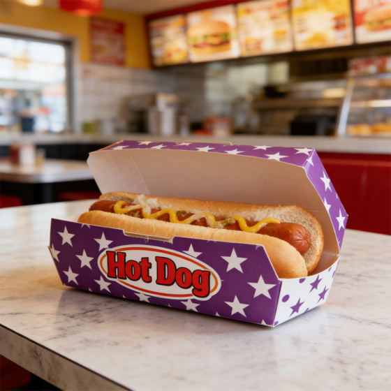 Custom Food Box Packaging | Flat Bottom Kraft Takeaway Container, Brown White Burger Sandwich Hot Dog Box with Lid