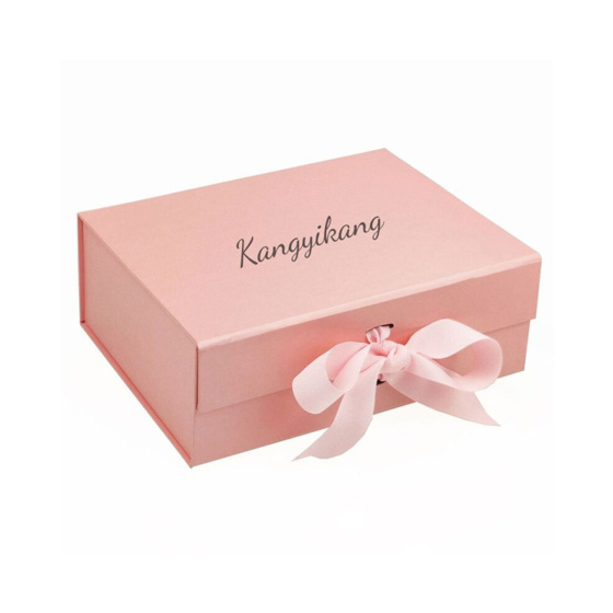 Custom Folding Magnetic Gift Box Eco Friendly Recycled Rigid Cardboard Pink Ribbon Handle Custom Folding Magnetic Gift Box Eco Friendly Recycled Rigid Cardboard Pink Ribbon Handle