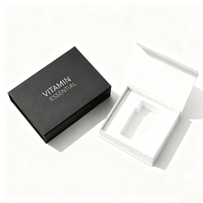 Wholesale Collapsible Rigid Box – Black Magnetic Foldable Gift Box for Vitamin Bottles