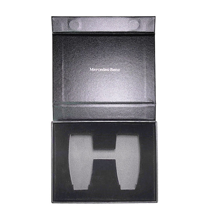 Custom rigid box packaging matte black magnetic folding car key gift box with foam insert