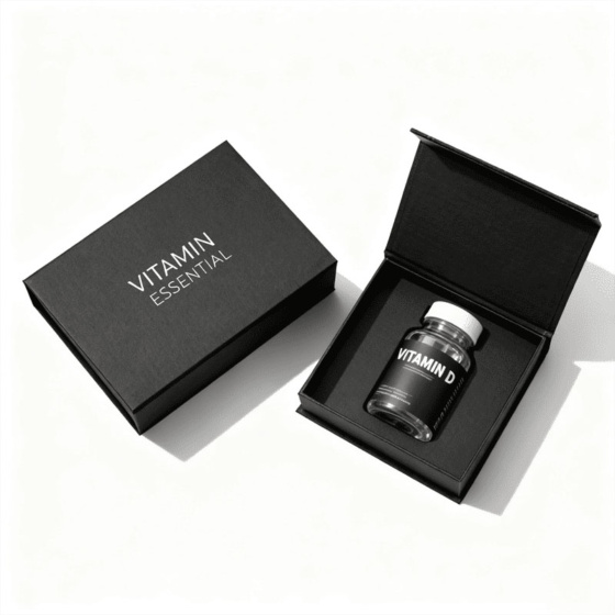 Wholesale Collapsible Rigid Box - Black Magnetic Foldable Gift Box for Vitamin Bottles